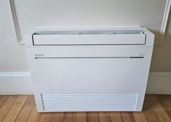 Low-wall floor-mounted Mitsubishi indoor HVAC unit