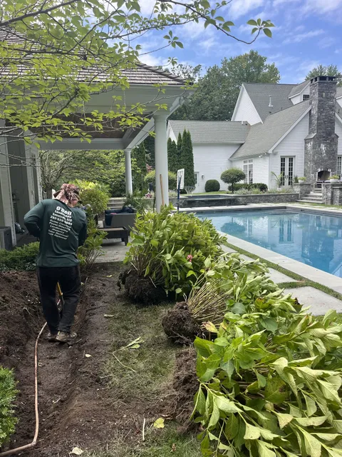 Landscaped backyard in Greenwich, Connecticut