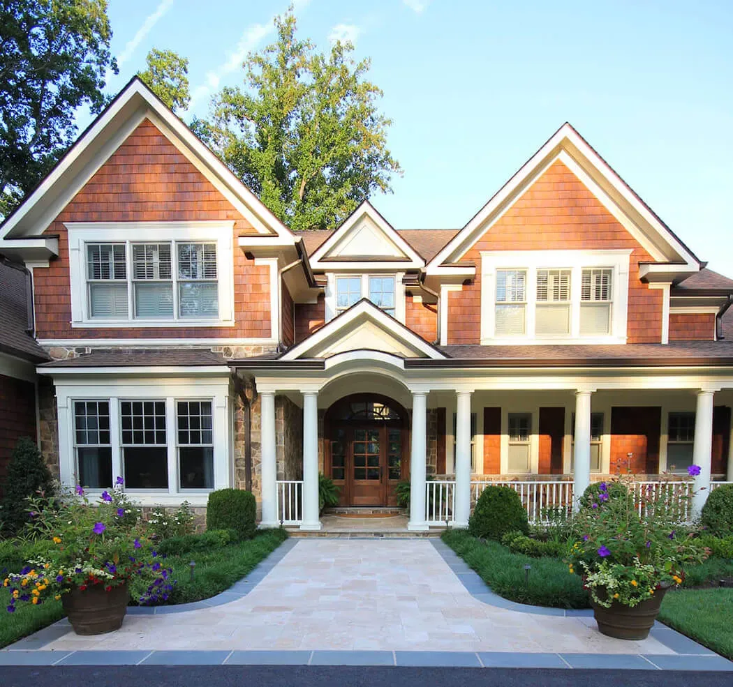 Large front walk and plantings