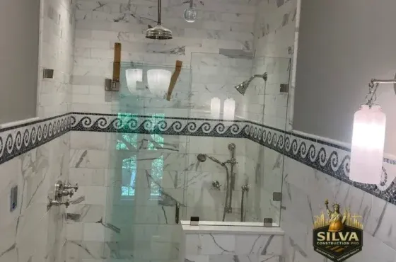Luxury Marble Bathroom with Custom Mosaic Border