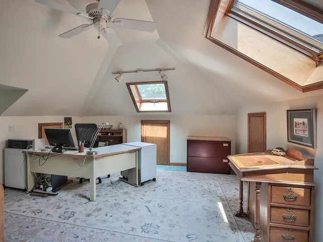 We took a rough attic and created a home office by insulating, installing board and plaster and adding skylights. This became a wonderful home work space.