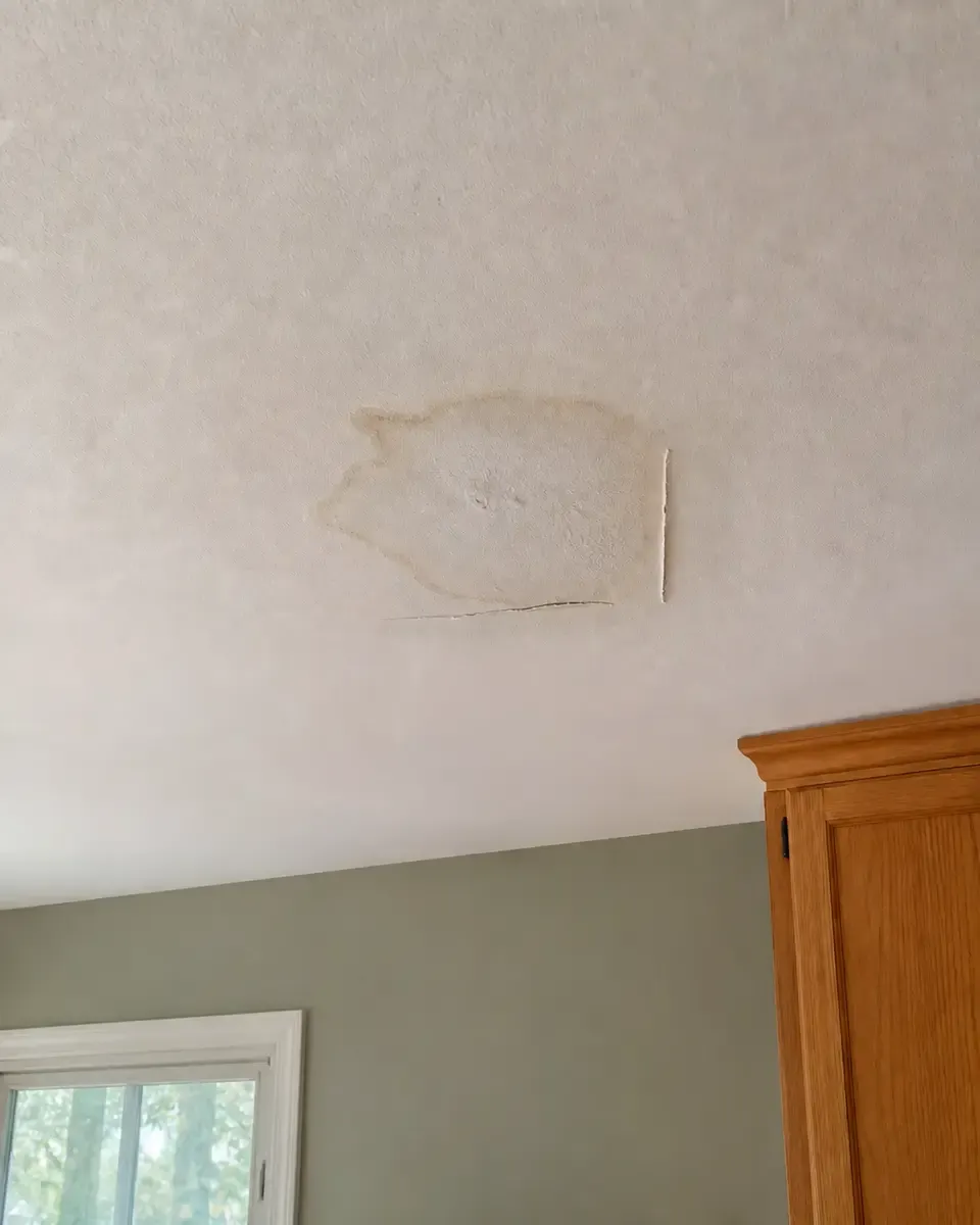 Water-stained ceiling before the repair