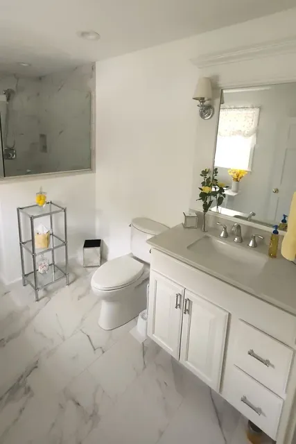 Gorgeous White and Yellow Theme Bathroom Remodel