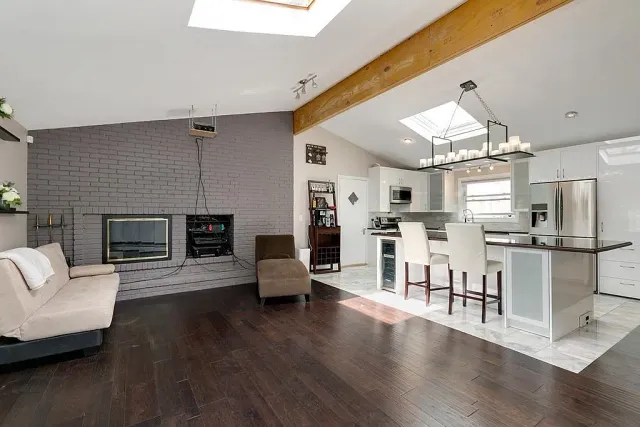Open-plan kitchen and living space after a whole-house renovation in Saugus Massachusetts