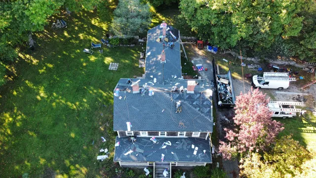 Shingles being installed mid-job
