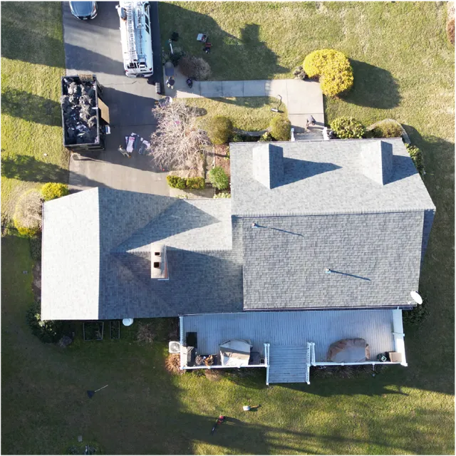 Aerial view of architectural shingle roof on Connecticut residence