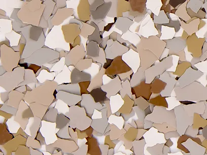 Up close picture of sample of vinyl chips for epoxy flooring.