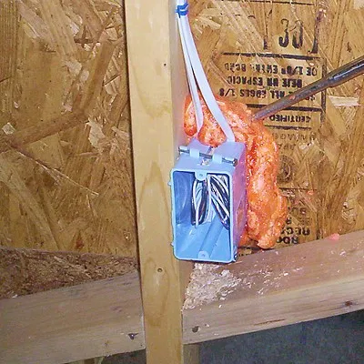 Detailed Insulation Prep Work Done Around Electrical Outlet