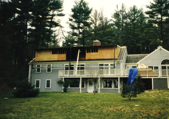 Shed dormer framing on a lakeside home