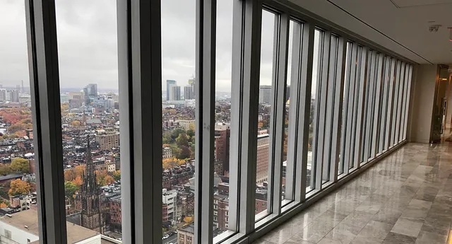 Commercial hallway with window tinting in Boston