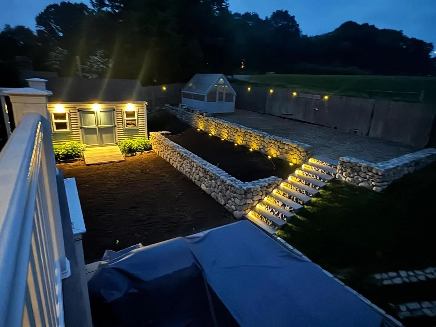 #trugliamasonryandhardscapesllc #cohasset #stonewalls #fieldstone #nightlights