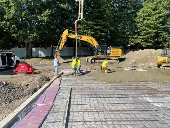 Rebar and forms set for a foundation pour