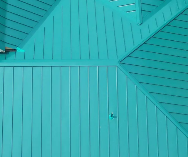 Green metal roof.