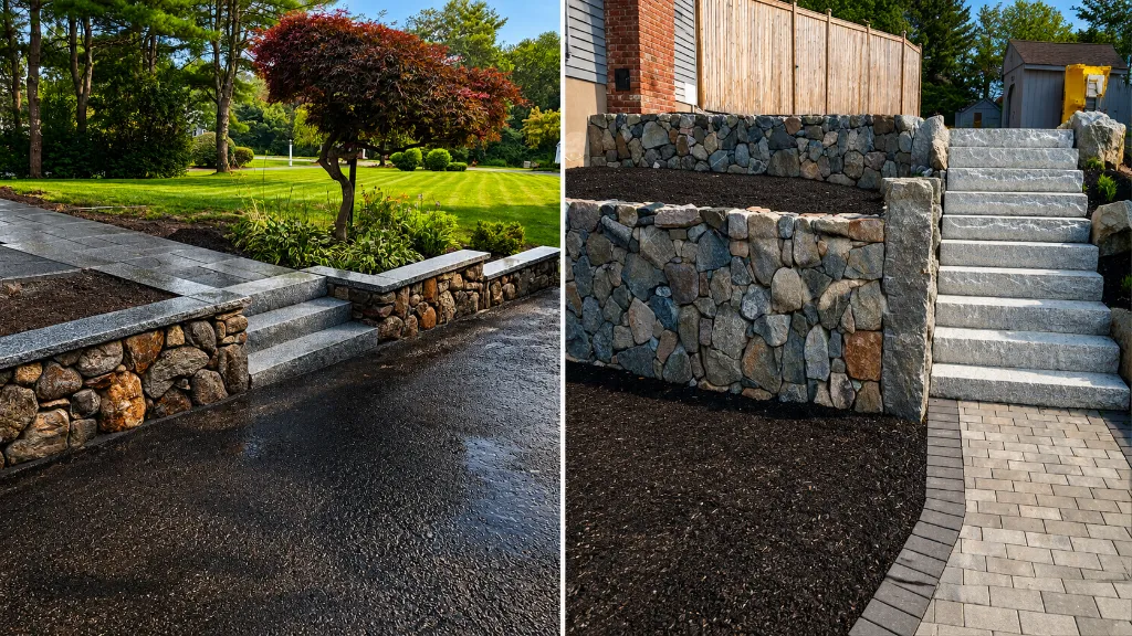 Natural Stone Retaining Wall & Granite Steps