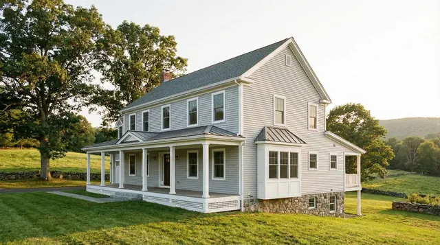 Vinyl siding installation on Connecticut farmhouse