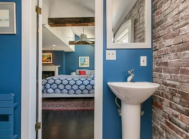 Preserved beams and exposed brick complete this Portland home renovation 🏡 The character found in old Portland homes can truly be breathtaking ✨
.
 #mainehome #DesignTrends #HomeDesign #InteriorDesign #Interiors #maine #mainehomedesign #Maine #maine