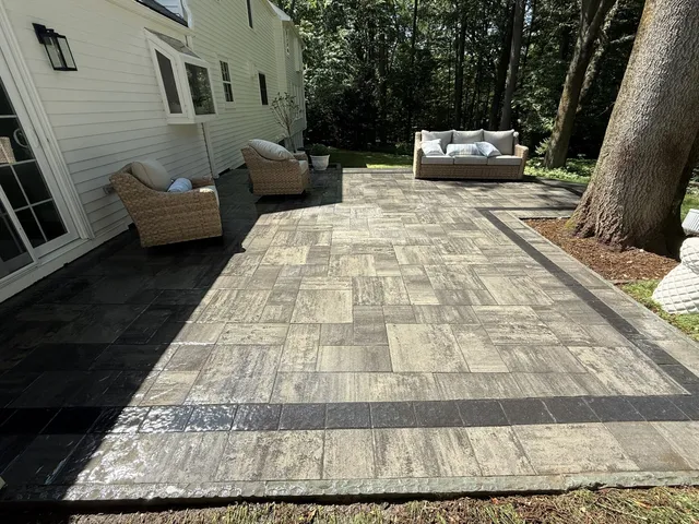 Clean paver driveway after surface cleaning in Greater Hartford, CT