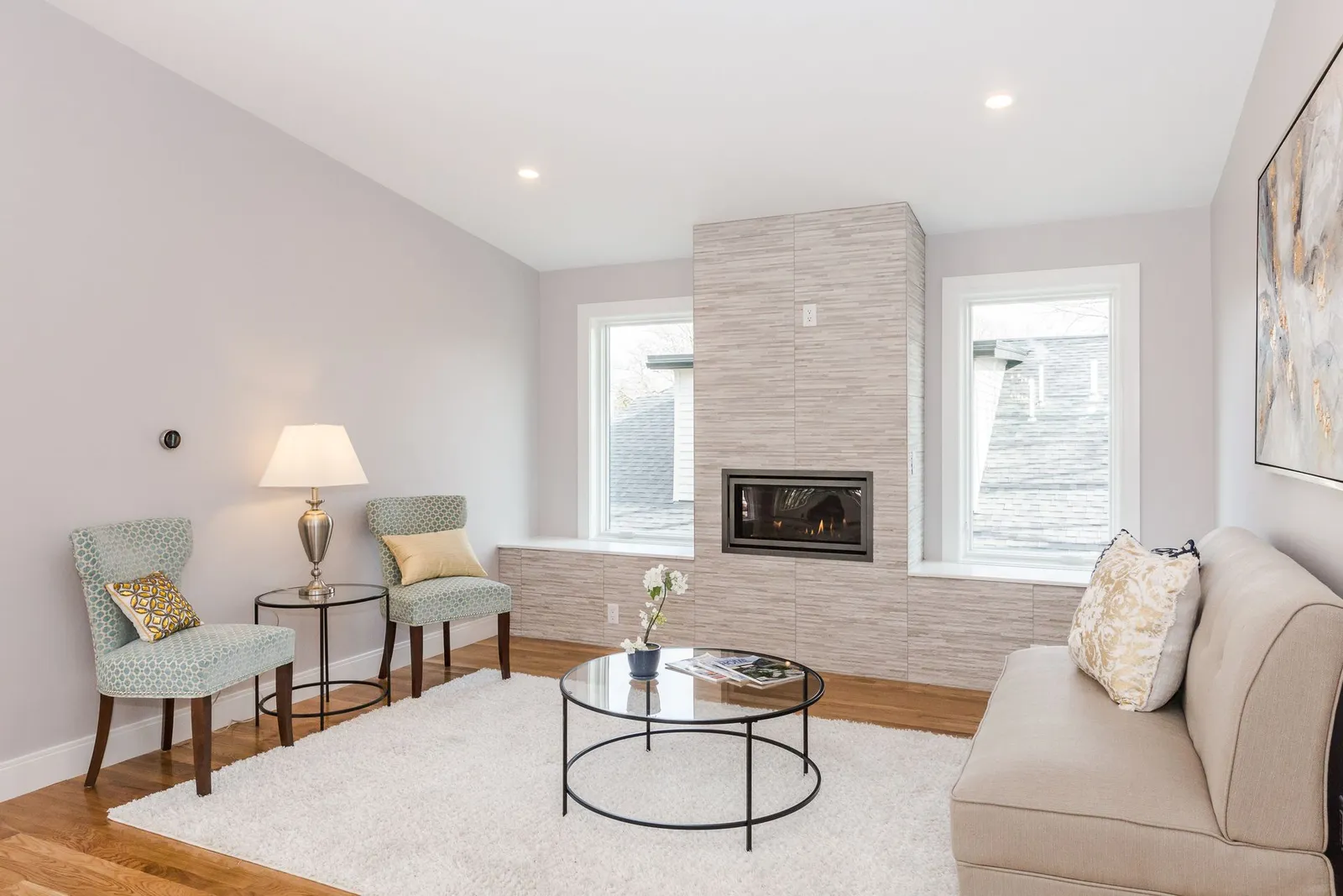 Tiled fireplace surround, 306 Ridge St, Arlington MA