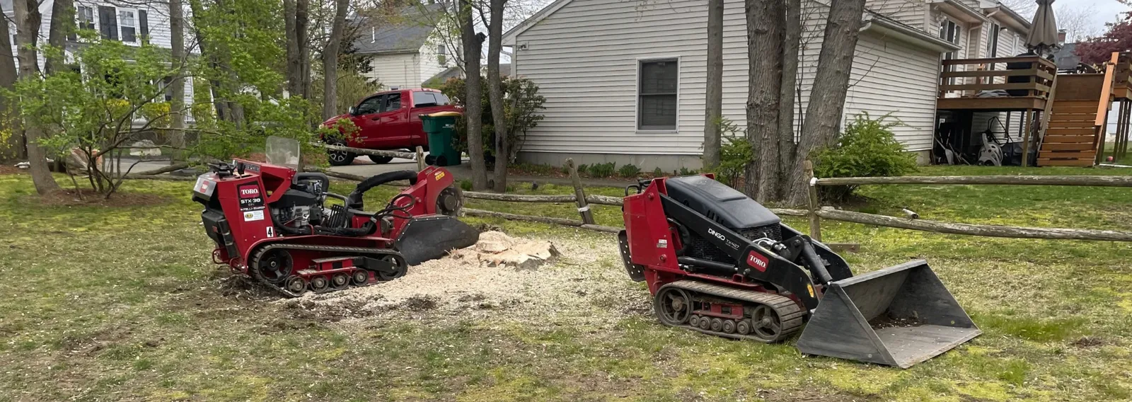 Professional landscaping equipment in action