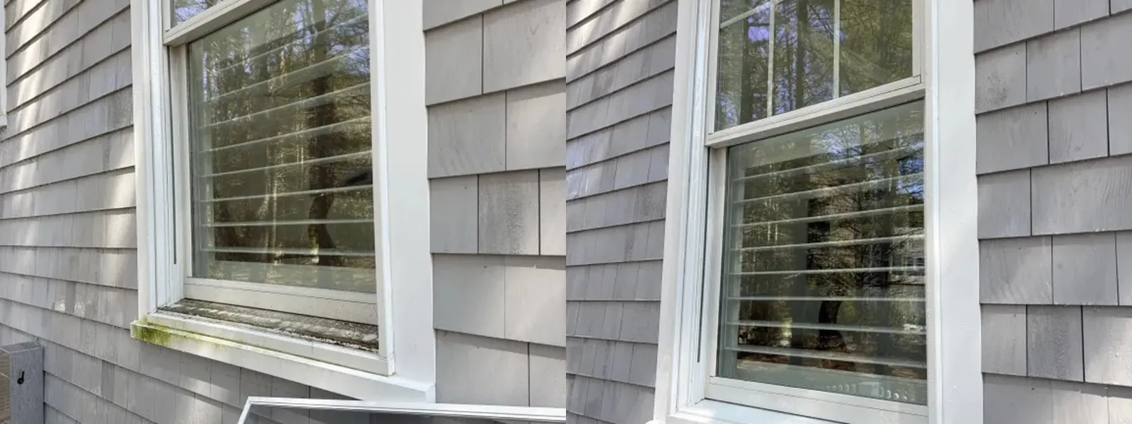 Window sill and frame cleaning before and after mold removal residential home Massachusetts South Shore