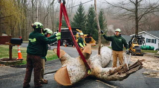 The Rayzor’s Edge team removing a tree that had multiple trunks in Fairfield, CT.