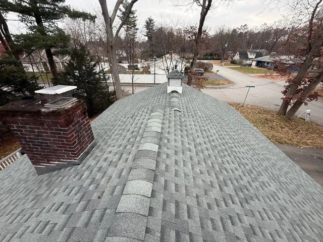Asphalt shingle roof replacement on a home in Weare, New Hampshire.