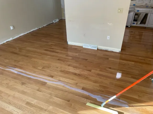 Hardwood floor finishing oil based poly application Grafton MA.