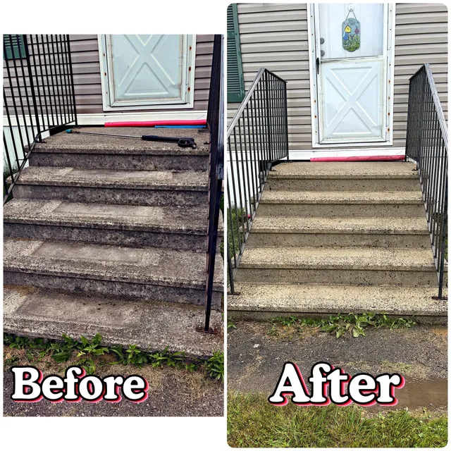 Concrete steps before and after cleaning