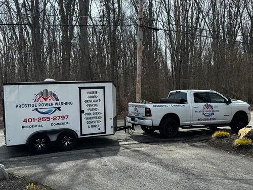 Prestige Power Washing truck providing professional power washing and house roof softwashing services throughout Rhode Island