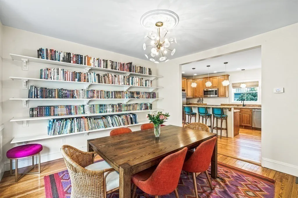 Floor-to-ceiling custom built-in shelving in Melrose, MA