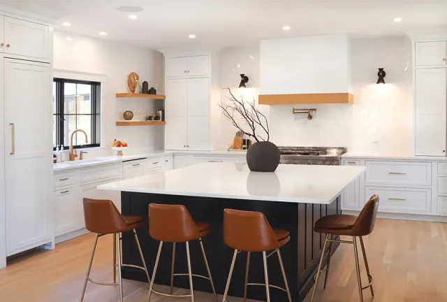 Contemporary kitchen with square island, Plymouth, MA
