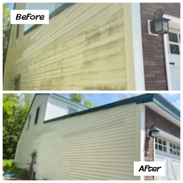 House exterior before and after soft washing