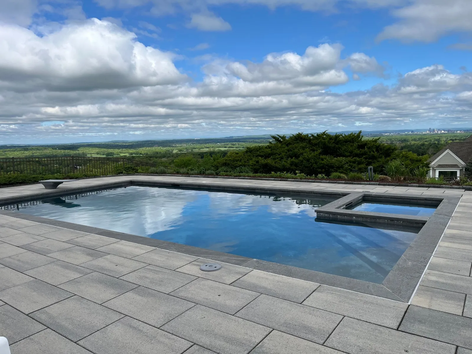 Hilltop residential pool and spa with panoramic countryside views — Bloomfield, CT
