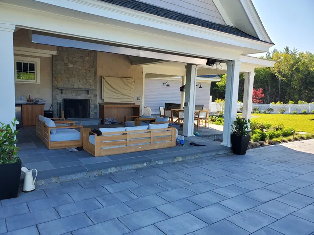 Custom stone patio built by Stiles and Sons in NH Seacoast