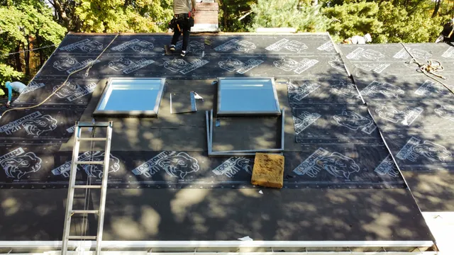 Skylights being set in underlayment
