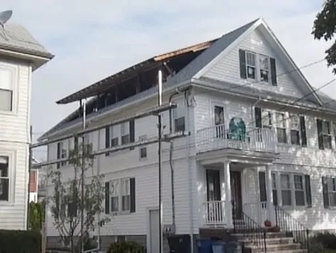 Dormer opening cut and framed on a multi-family home