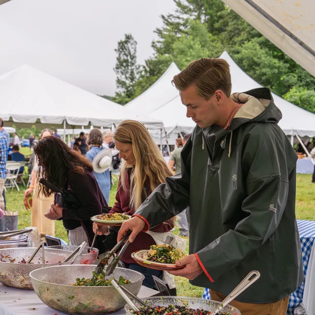 Alt Text: Colby & Gale community sponsorship: Participants gathering for the annual Salad Days event in Midcoast Maine.