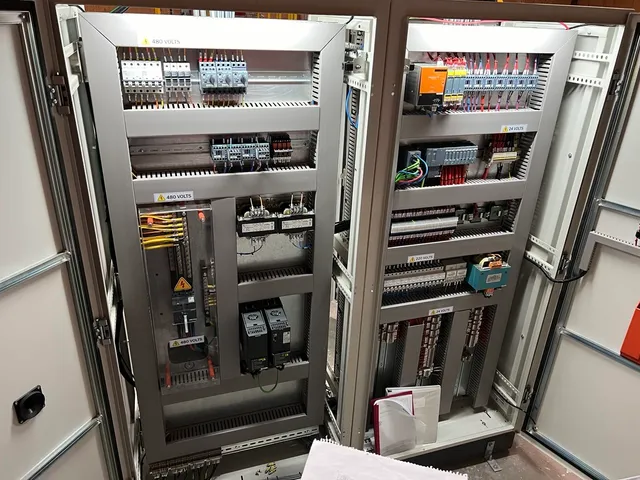 Completed dual-door control panel — power and logic sides