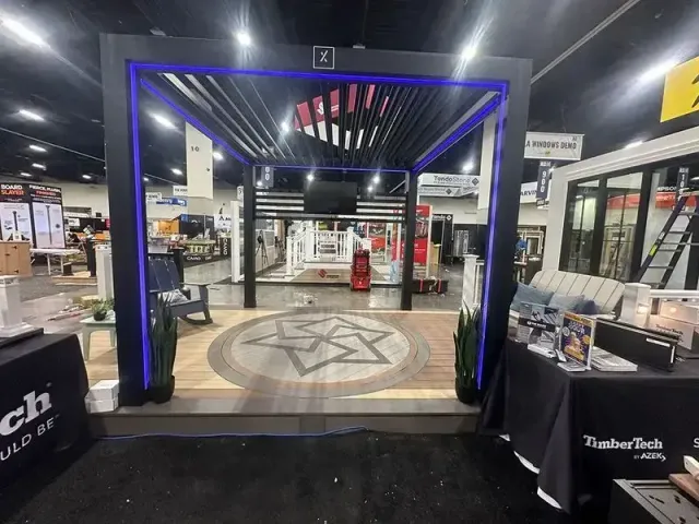 custom-modern-pergola-display-with-blue-led-lighting-at-home-improvement-expo-hall-in-ct
