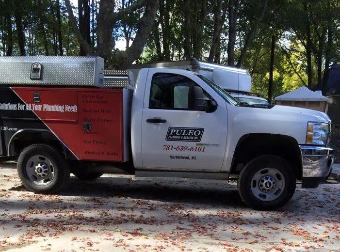 Branded Puleo Plumbing & Heating service truck, Marblehead MA