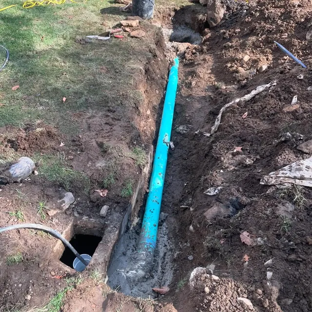Replacing section of collapsed orangeburg pipe between septic tank and distribution box. Water is flowing again!