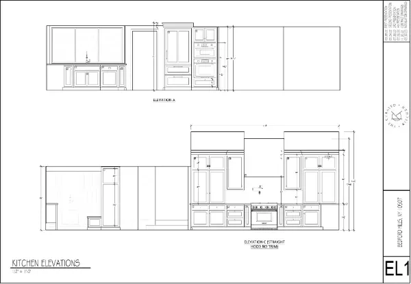 Detailed kitchen elevation design layout.