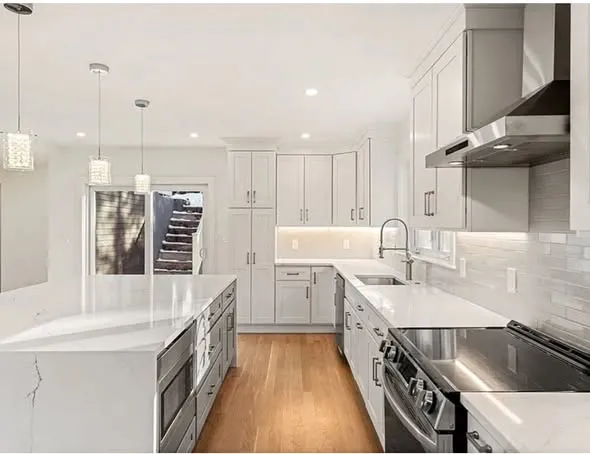 Finished kitchen with double island