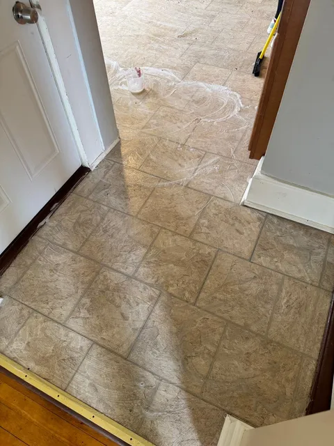 Mopped tile floor