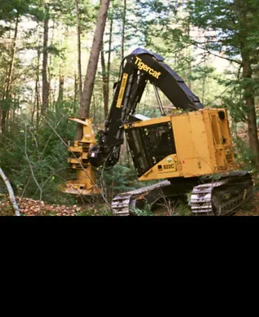 A picture of A Jordan Land Clearing fellow buncher machine used to chop down trees in land clearing