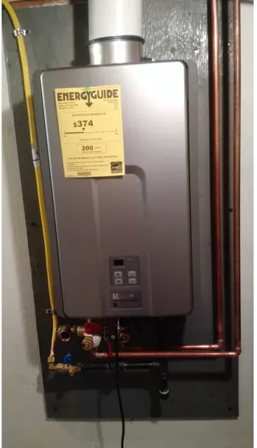 A water heater with an energy glide label on it
