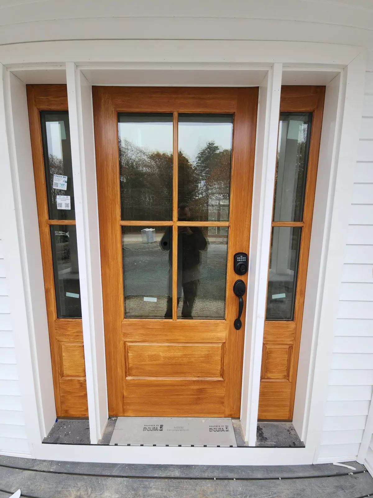 Freshly stained front door paint