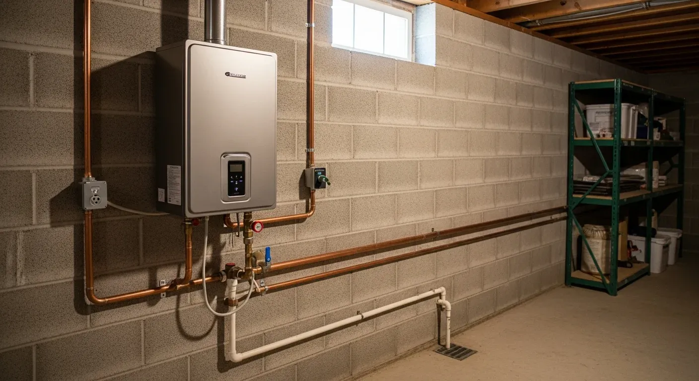 Technician installing tankless water heater