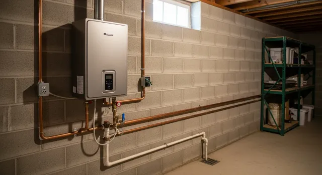Technician installing tankless water heater