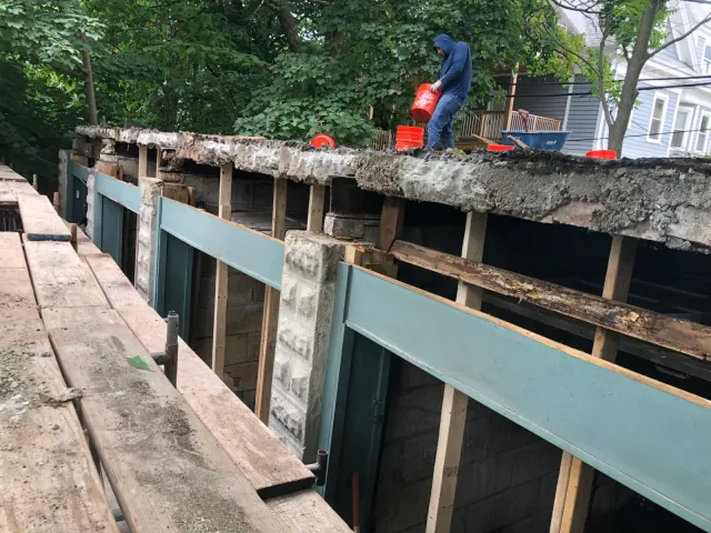 Foundation reinforcement and structural repair work underway in Boston, MA